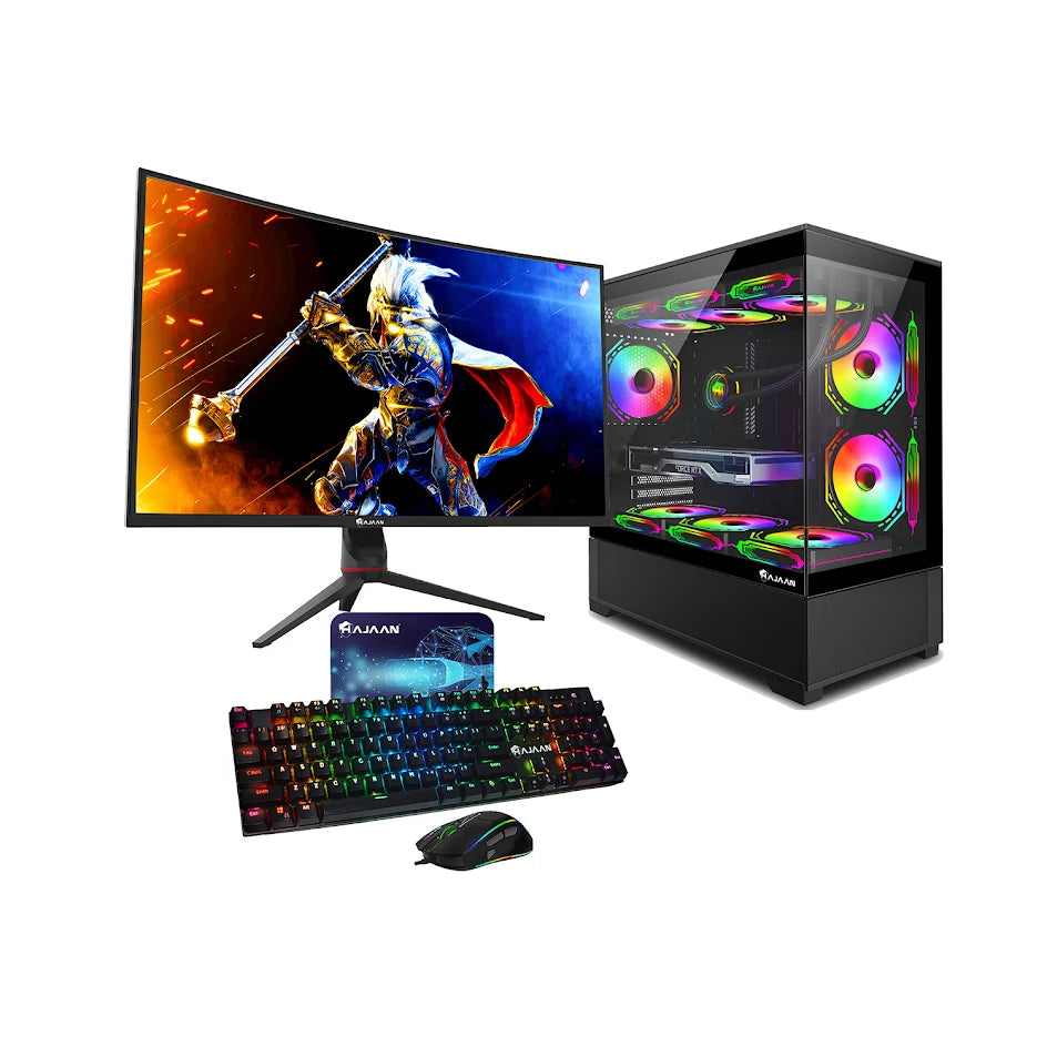 HAJAAN SuperX Liquid Cooled Gaming PC Tower Desktop - Intel i9 12900K Processor | GeForce RTX 5060 Ti 8GB | 32-inch Curved Gaming Monitor | 32GB - 64GB DDR4 RAM | 1TB - 2TB NVMe SSD | Windows 11 Pro