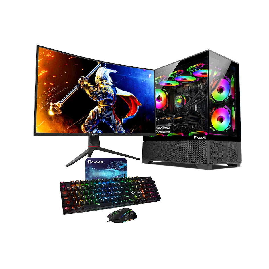 HAJAAN SuperX Liquid Cooled Gaming PC Tower Desktop - Intel i9 12900K Processor | GeForce RTX 5060 Ti 8GB | 32-inch Curved Gaming Monitor | 32GB - 64GB DDR4 RAM | 1TB - 2TB NVMe SSD | Windows 11 Pro