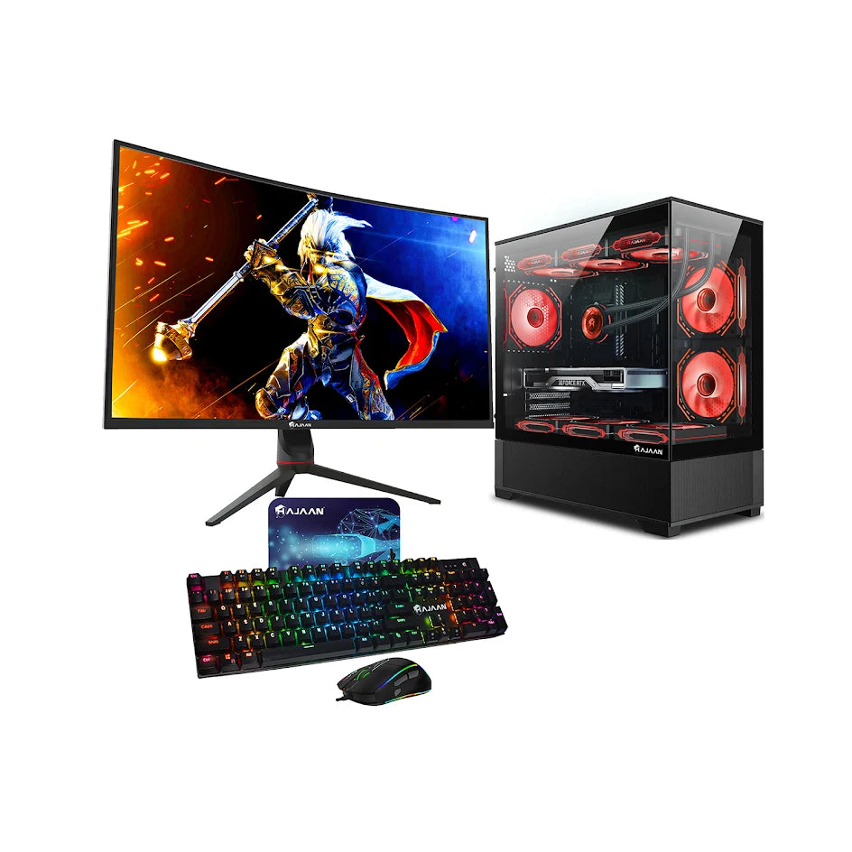 HAJAAN SuperX Liquid Cooled Gaming PC Tower Desktop - Intel i9 12900K Processor | GeForce RTX 5060 Ti 8GB | 32-inch Curved Gaming Monitor | 32GB - 64GB DDR4 RAM | 1TB - 2TB NVMe SSD | Windows 11 Pro