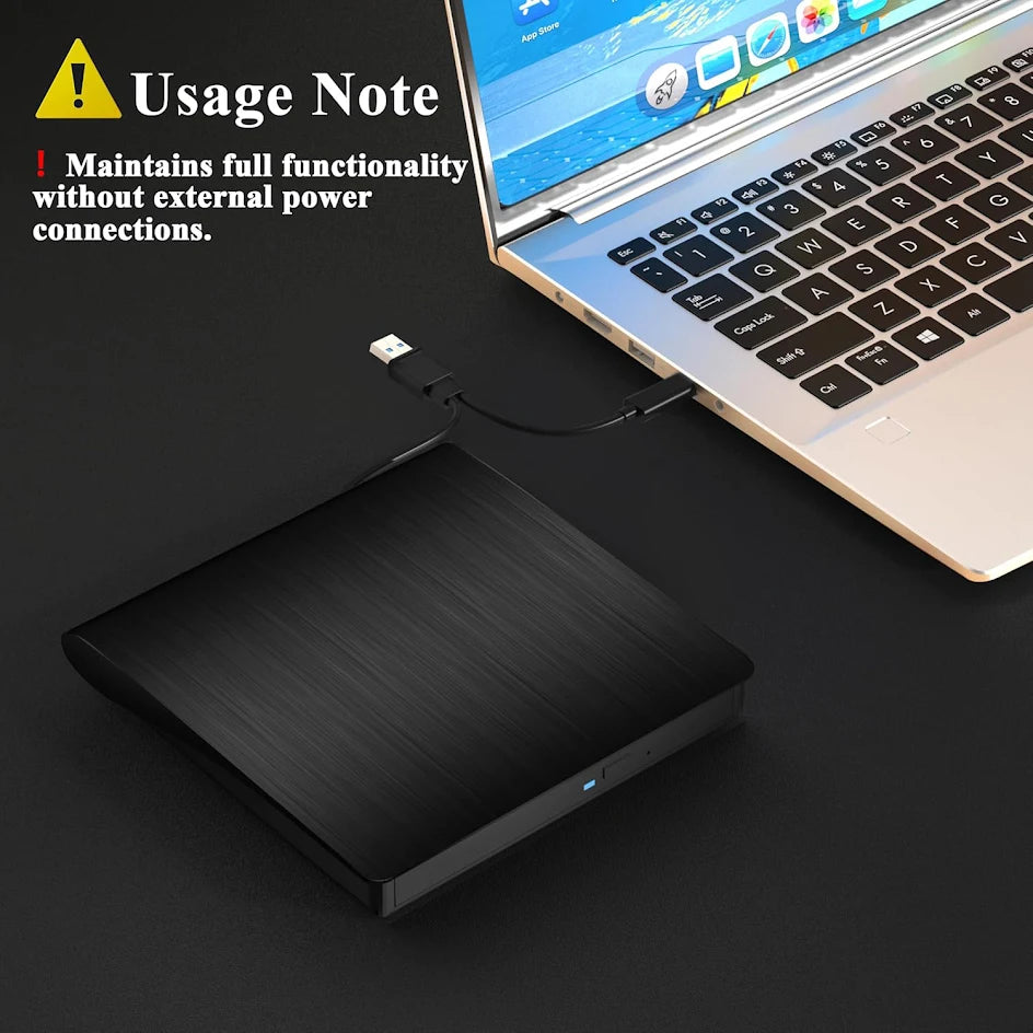 External CD/DVD Drive for Laptop - Portable Ultra-Slim External, Compatible with Laptop, Desktop PC, Mac OS, Mac MacBook Pro, USB 3.0 Port / USB C - Black