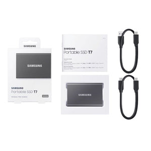 SAMSUNG T7 Portable 1TB SSD - R/W Speed Up to 1050/1000 MB/s, USB 3.2 Gen 2 (Gray) - MU-PC1T0T/AM