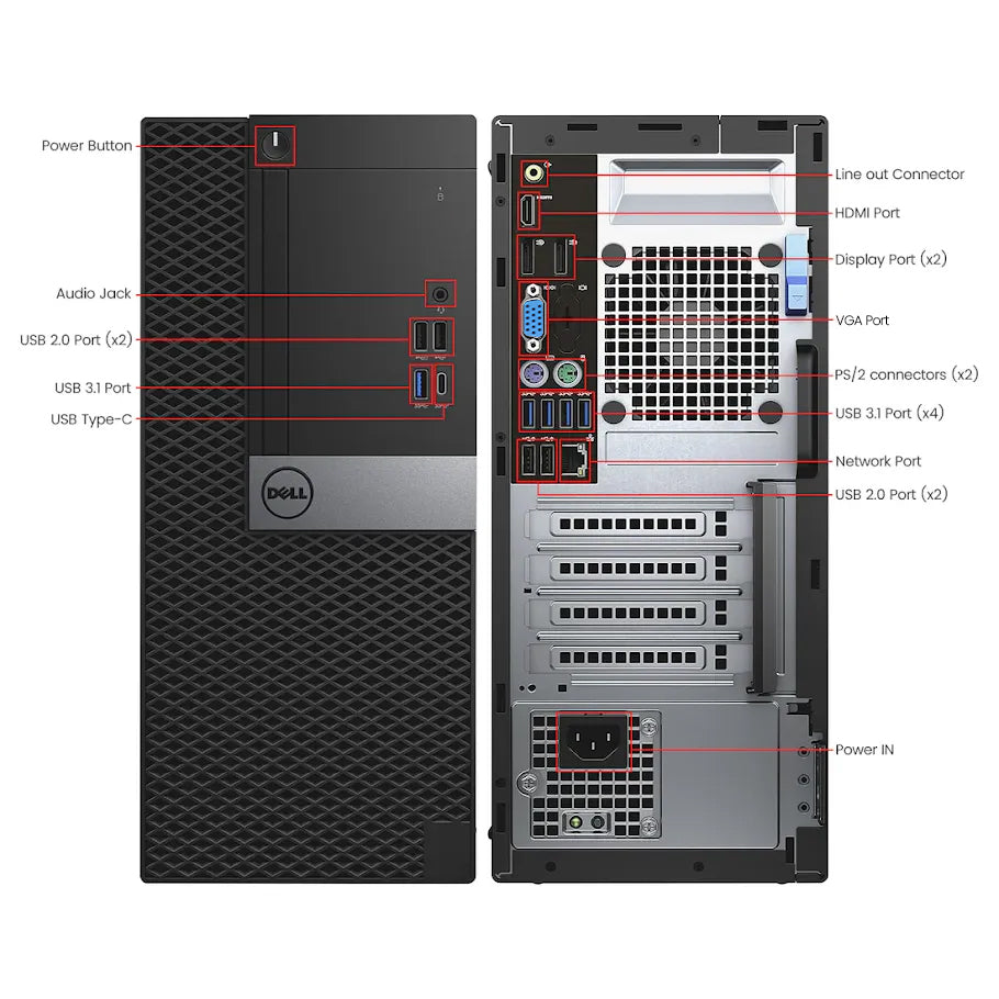 Dell OptiPlex 7050 Tower Desktop Computer PC, Intel Core i7 - 6th Gen Up to 4.00 GHz Processor, 16GB - 32GB DDR4 RAM, 512GB - 2TB SSD, Wired Keyboard & Mouse, Windows 10 Pro