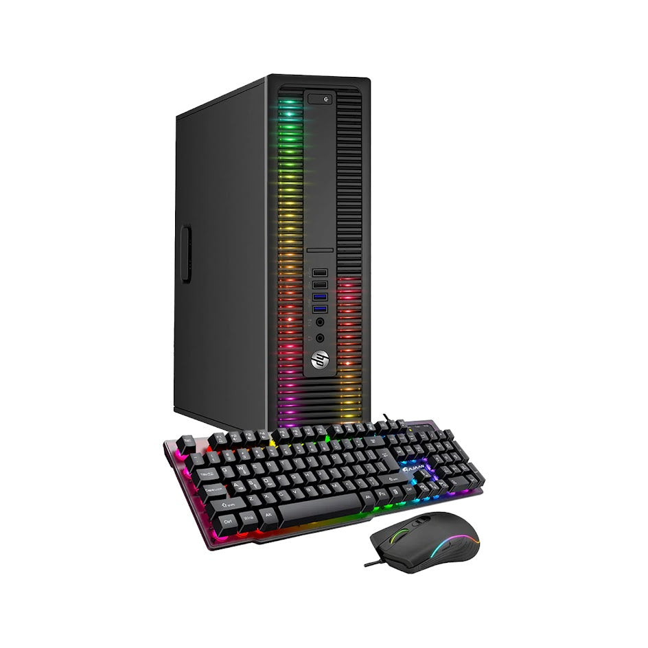 Custom Built RGB Lights - HP EliteDesk Desktop Computer Intel Core i5 - 6500, 3.2 GHz 8GB RAM 512GB SSD Win 10 Pro WIFI, Gaming PC Keyboard & Mouse - Refurbished