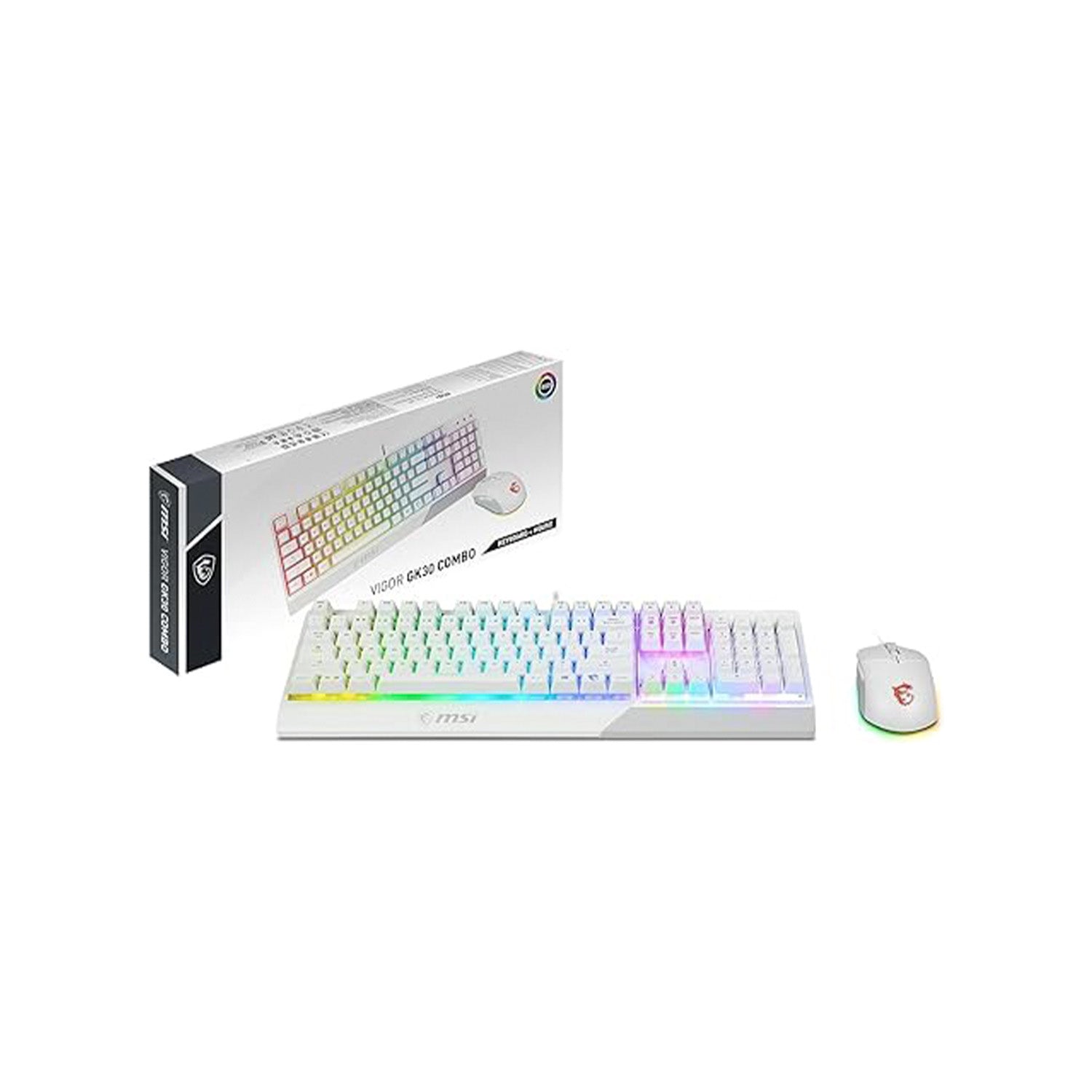 MSI VIGOR GK30 COMBO - Mechanical Gaming Keyboard RGB Backlit With 7 Lighting Effects, USB Wired Keyboard, Plunger Switches 20-key Anti-ghosting 108 Keys, For Desktop PC - White