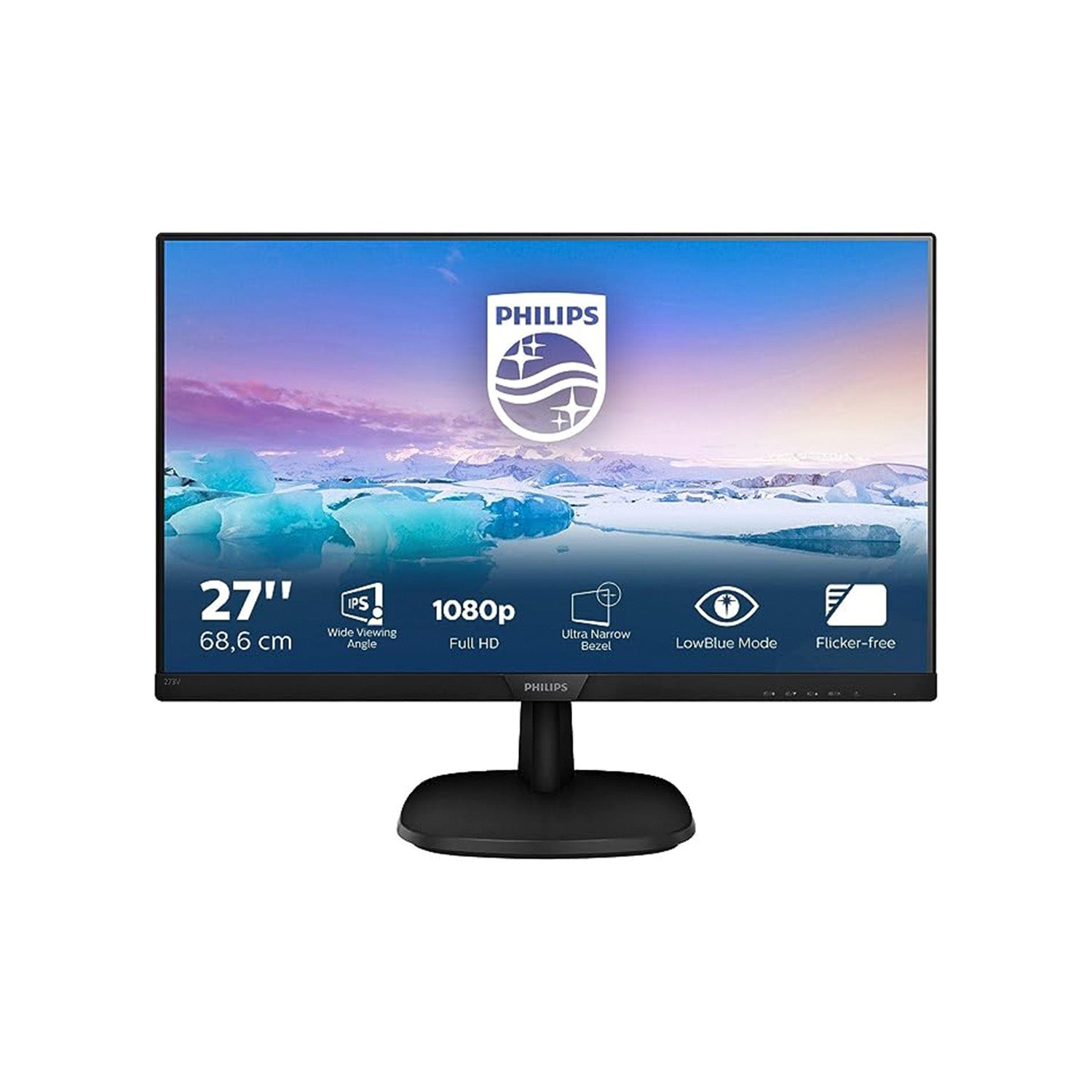 Philips V-Line 27" Full HD 1920 x 1080 Monitor 75Hz Refresh Rate Built-in Speakers Flicker-Free Low Blue Light Frameless Anti-Glare Backlit LED IPS Monitor VESA Mount VGA HDMI DisplayPort(273V7QJAB )