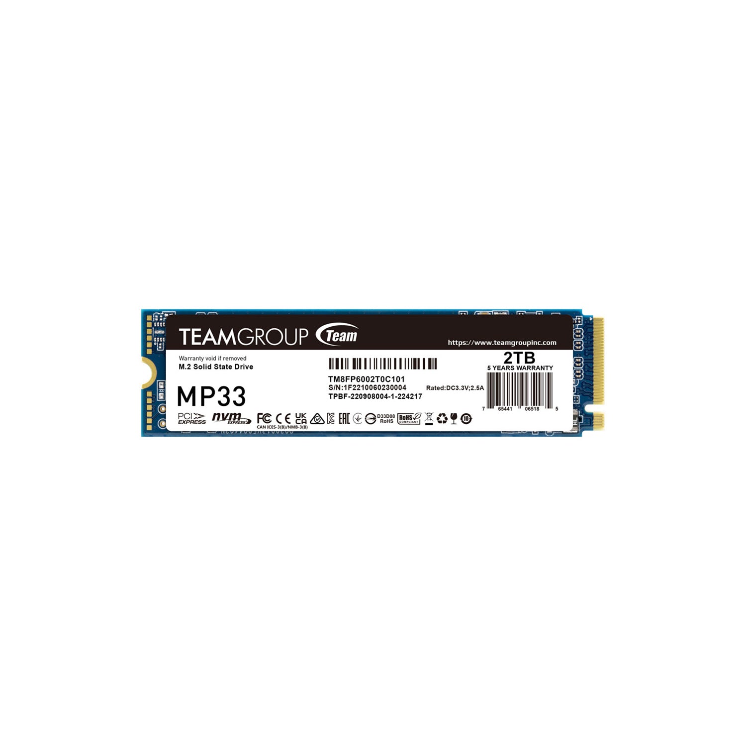 TEAMGROUP MP33 - M.2 PCle 2TB Internal Solid State Drive (SSD) | 3D flash memory | Read speeds up to 1,800MB/s | Write speeds up to 1,500MB/s - (TM8FP6002T0C101)