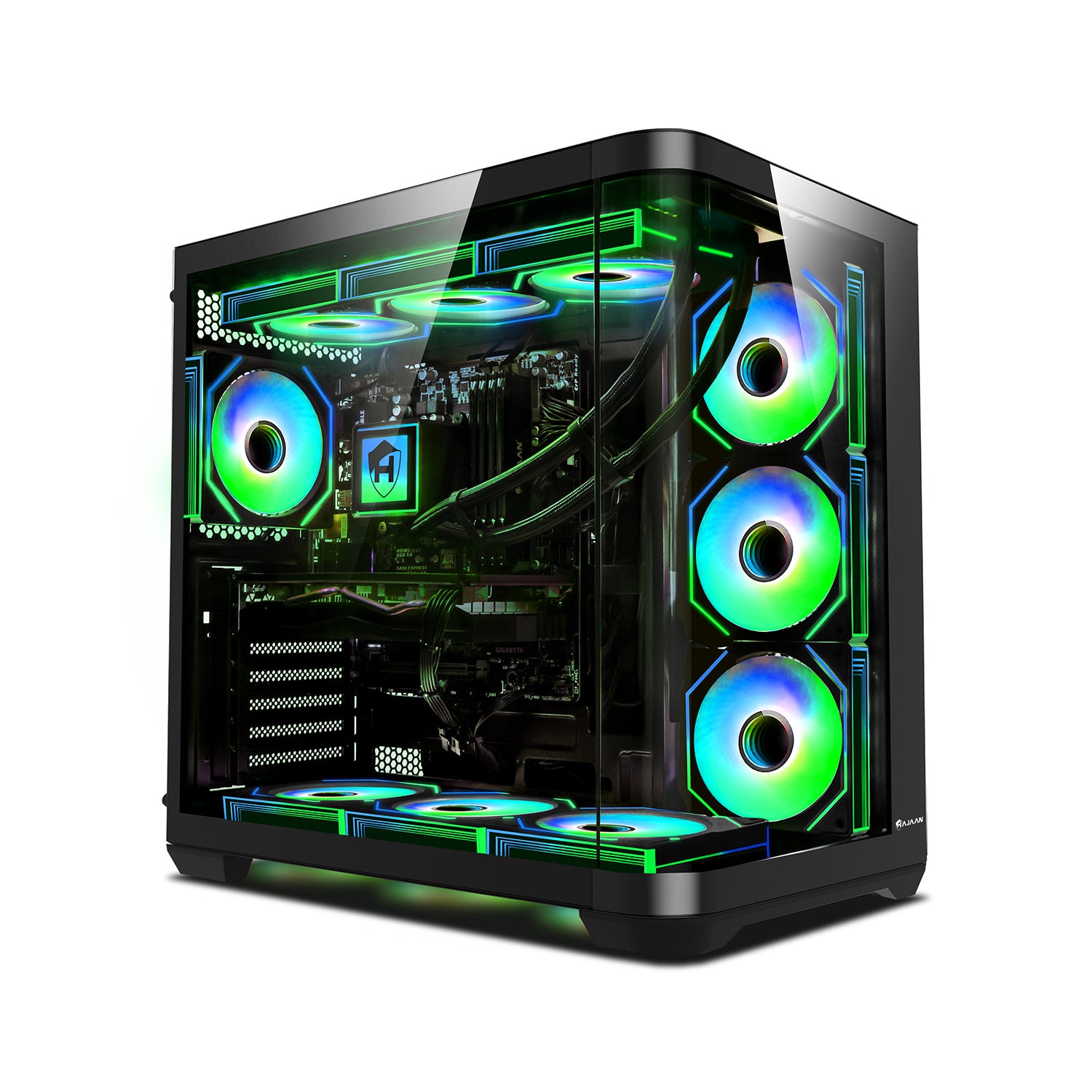 HAJAAN Liquid Cooled Gaming PC, Ryzen 7 9700X Up to 5.5 GHz Processor, GeForce RTX 5060 Graphics Card, 32GB DDR5 RAM, 1TB NVMe SSD, WiFi 6, Bluetooth / Windows 11 Pro, PhantomX