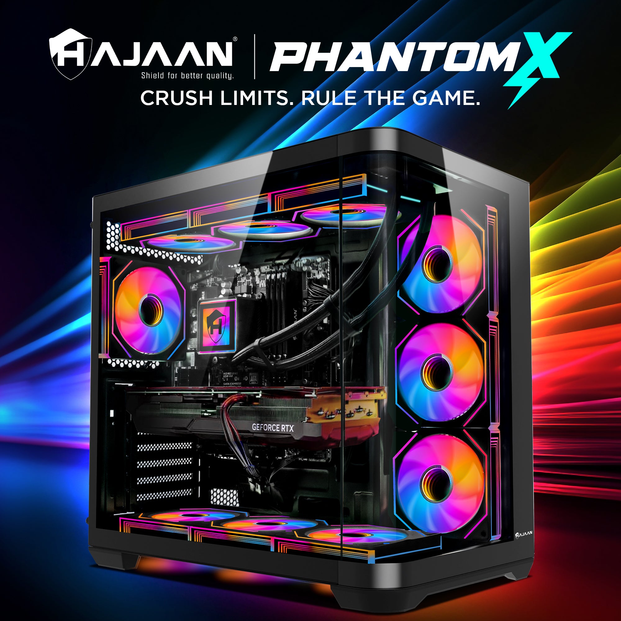 HAJAAN Liquid Cooled Gaming PC, Ryzen 7 9700X Up to 5.5 GHz Processor, GeForce RTX 5060 Graphics Card, 32GB DDR5 RAM, 1TB NVMe SSD, WiFi 6, Bluetooth / Windows 11 Pro, PhantomX