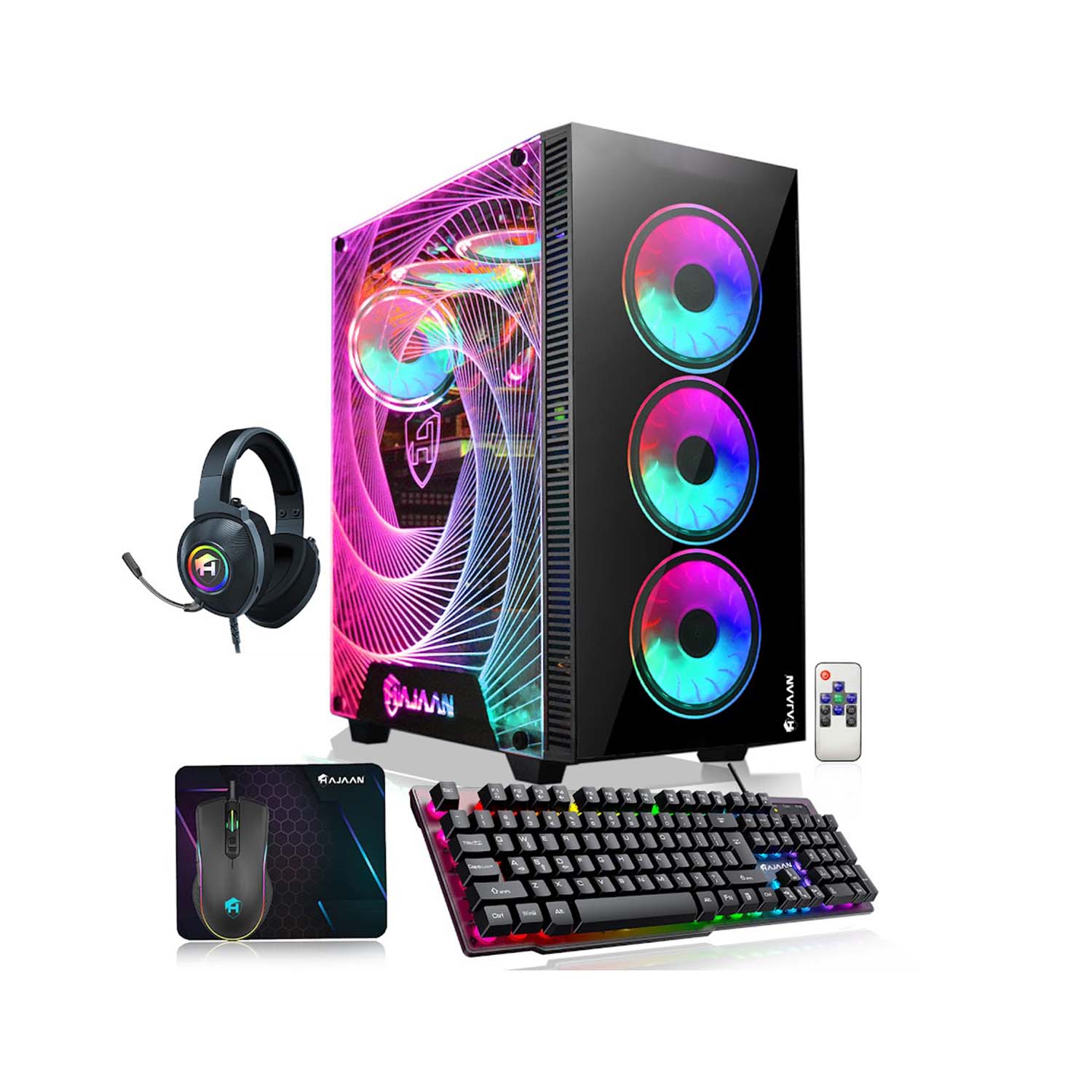 HAJAAN CYCLONIA RGB Gaming PC - AMD Ryzen 7 | GeForce RTX 4060 8GB / 3060 12GB GDDR6 GPU | 16GB - 32GB DDR4 RAM | 512GB NVMe - 2TB NVMe SSD | Mechnical Keyboard and Mouse - Wi-Fi, Bluetooth | Windows 11 Pro