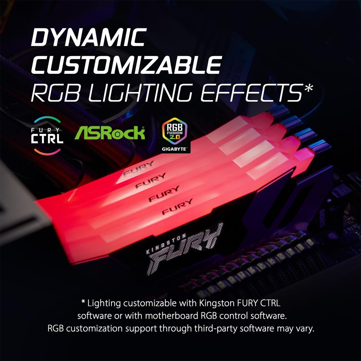 Kingston Fury 32GB (2x16GB) Technology Desktop Memory, CL32 DIMM Kit of 2 Fury Renegade RGB RAM - KF564C32RSAK2-32