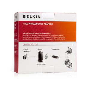 Belkin N300 Wireless USB Adapter for Desktop, Laptop with 2.4GHz, 300Mbps