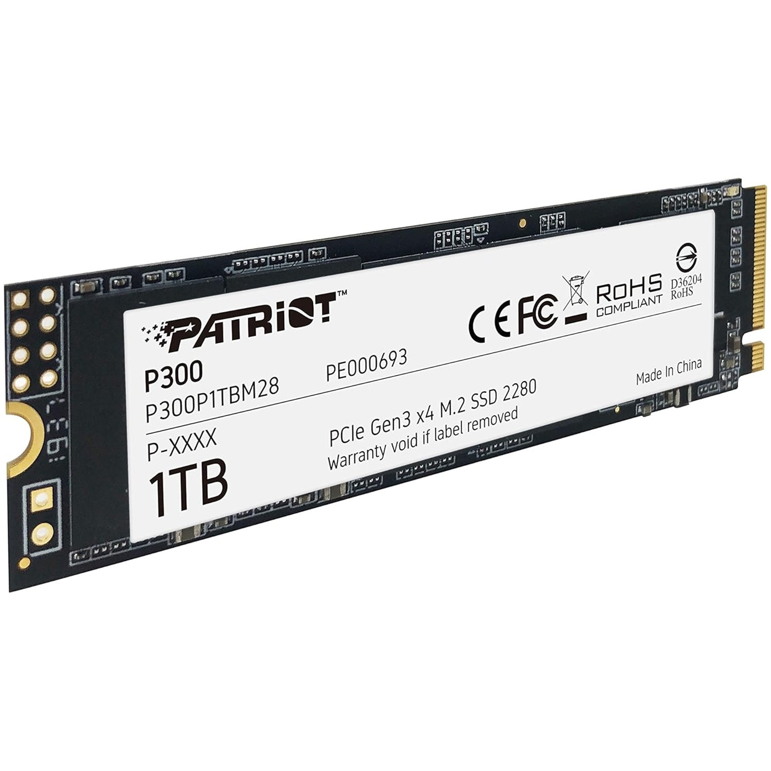 Patriot P300 M.2 PCle Gen 3x4 Controller / 1TB Internal Solid State Drive / SmartECC technology / Read speeds up to 2,100MB/s / Write speeds up to 1,650MB/s ( ‎P300P1TBM28)