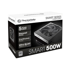 Thermaltake Smart Series 500W Power Supply SLI, ATX Form Factor, CrossFire Ready Continuous Power,120mm Ultra Quiet Cooling Fan, ATX 12V V2.3 | EPS 12V 80 PLUS Certified Active PFC  Haswell Ready (PS-SPD-0500NPCWUS-W)