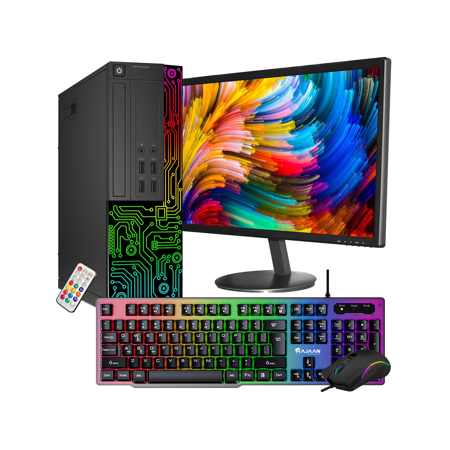 Dell OptiPlex Desktop Customized RGB Lights Computer with 22/24 Inch Monitor, Intel i5 Quad-Core Processor, 8GB -16GB RAM, 256 -2TB SSD, Wi-Fi, Windows 10 - Refurbished