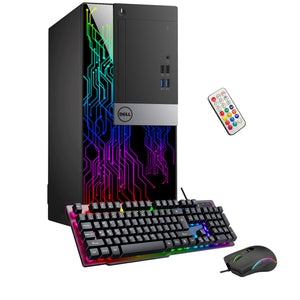 Custom Built RGB PC - Dell OptiPlex Gaming Desktop Tower, AMD/ NVIDIA Graphics, Intel i5 Hexa-Core Processor, 16GB - 32GB DDR4 RAM, 512GB - 1TB SSD, Windows 11 Pro, Keyboard Mouse - Refurbished