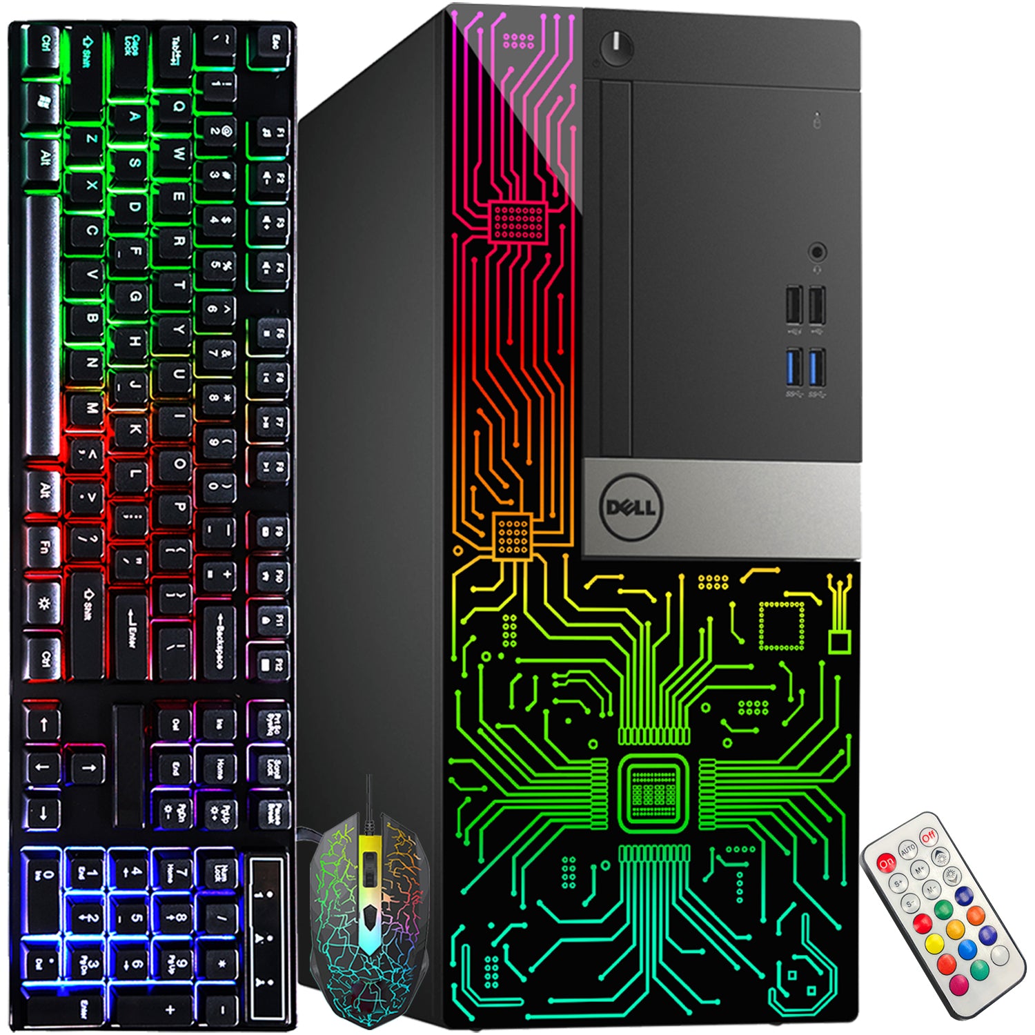 Custom Built RGB PC - Dell OptiPlex Gaming Desktop Tower, AMD/ NVIDIA Graphics, Intel i5 Hexa-Core Processor, 16GB - 32GB DDR4 RAM, 512GB - 1TB SSD, Windows 11 Pro, Keyboard Mouse - Refurbished