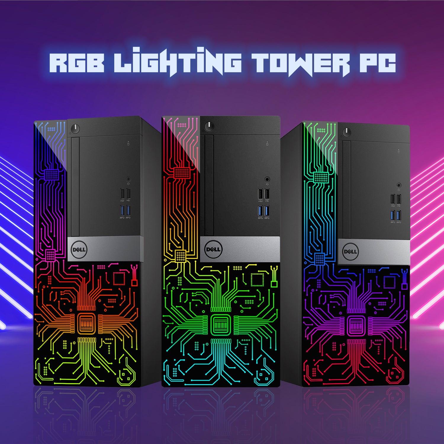 Custom Built RGB PC - Dell OptiPlex Gaming Desktop Tower, AMD/ NVIDIA Graphics, Intel i7 Hexa-Core Processor, 16GB - 32GB DDR4 RAM, 512GB - 1TB SSD, Windows 11 Pro, Keyboard Mouse - Refurbished