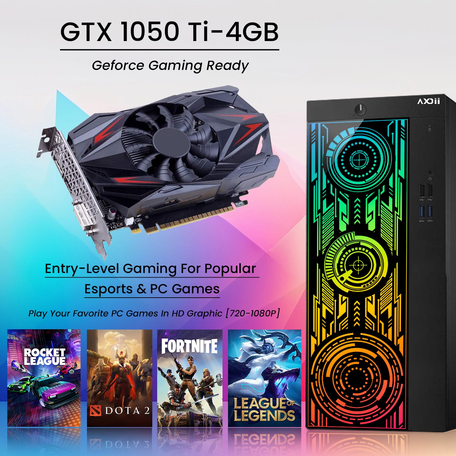AXOII Electra Gaming PC, Intel Core i5/i7 Processor, Graphics Card - GTX 1050 / GTX 1650 / RTX 3050, 32GB DDR4 RAM, 1TB M.2 NVMe SSD, 24/27 Inch Gaming Monitor, Bluetooth - Windows 11 Pro