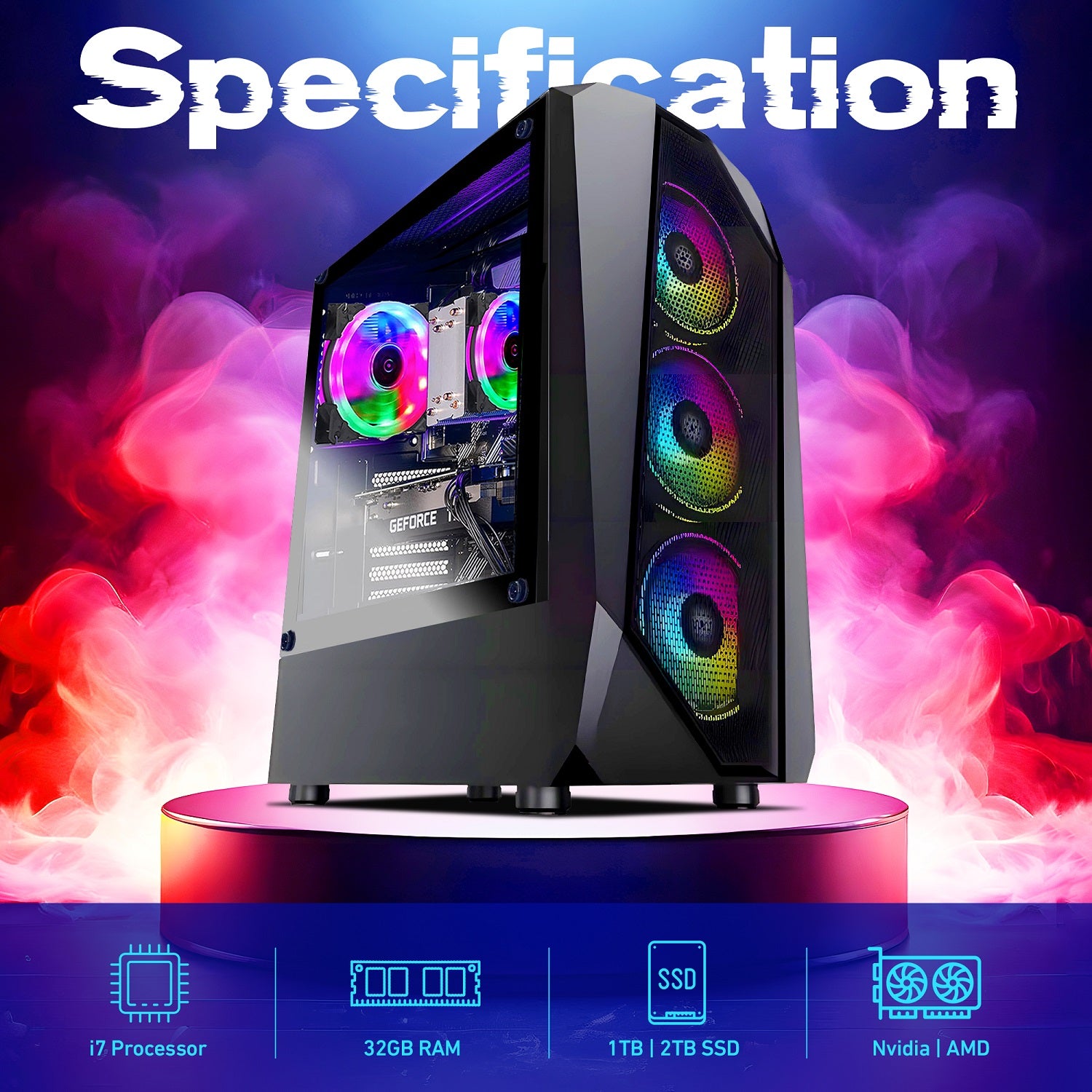 AQVIN AQ30 Series Gaming PC | Ray Tracing NVIDIA and AMD Graphics Card | Intel Core i7 - 8th Gen CPU | 32GB RAM DDR4 | 1TB - 2TB SSD Storage | Windows 11 Pro | Gaming Keyboard Mouse