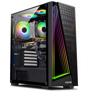 AQVIN Gaming PC Desktop Computer Tower, Intel Core i7 up to 4.00 GHz, 32GB DDR4 RAM, 1TB - 2TB SSD, RX 580, GTX 1660s, RTX 3050, RTX 3060, Windows 10 Pro, WIFI - RGB Keyboard and Mouse