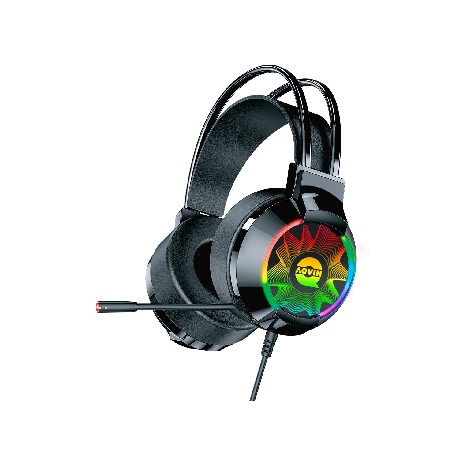 AQVIN Q310 RGB Wired Gaming Headset, RGB Backlight, 7.1 Stereo Surround Sound, 50MM Drivers, Adjustable Microphone, Over-Ear Headphones for PC, Laptop etc - Black