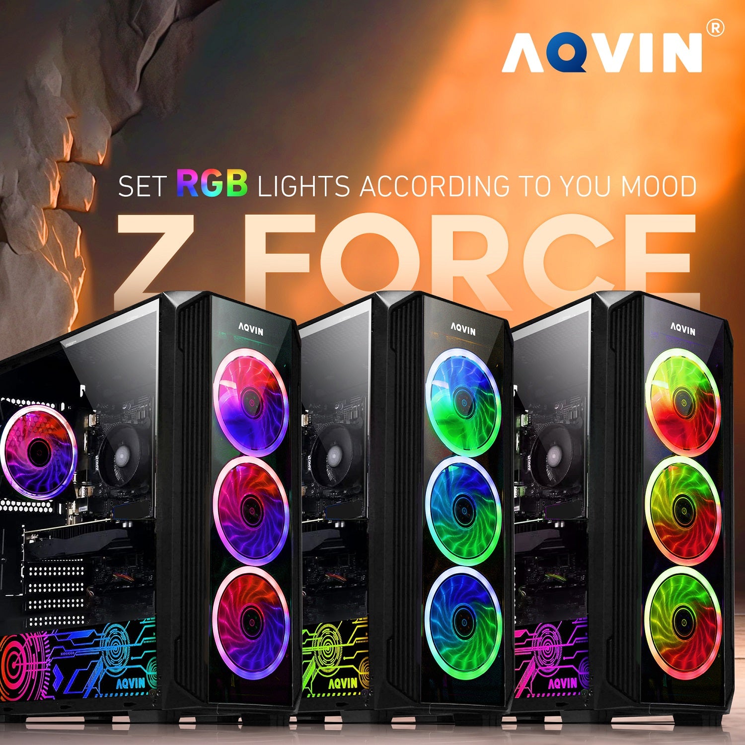 AQVIN Z-Force Windows 11 Pro Gaming PC - NVIDIA Graphics GeForce RTX 3050 6GB GDDR6 (AMD Ryzen 7 CPU/ 16GB - 32GB DDR4 RAM/ 512GB - 1TB SSD/ RGB Keyboard Mouse) - Black