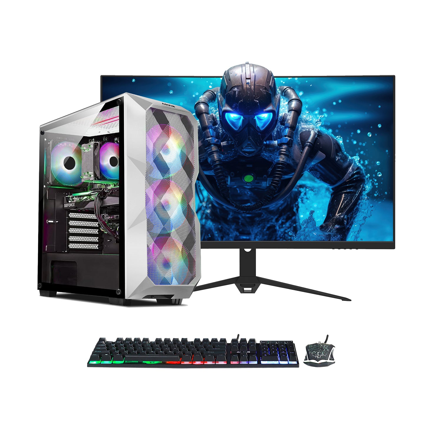 AQVIN AQW70 Gaming Desktop Computer PC Tower - New 27 inch Curved Gaming Monitor (Intel Core i7 Processor up to 4.00 GHz/ 32GB DDR4 RAM/ 1TB - 2TB SSD/ GeForce RTX 3050, 3060 Graphics Card/ Windows 10 Pro) WiFi Ready
