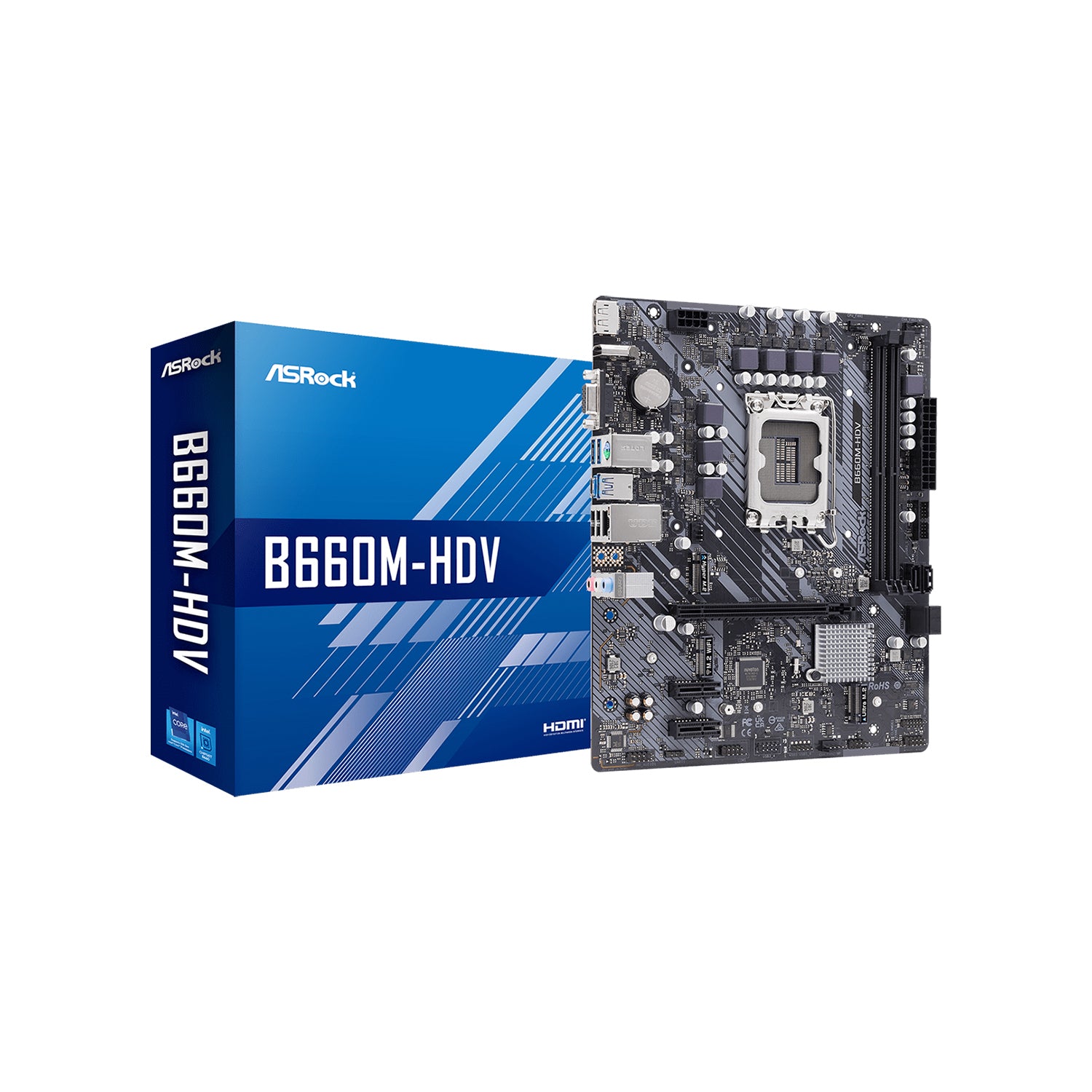 ASRock B660M-HDV Motherboard - Intel B660 Chipset, 4 x SATA3 6.0 Gb/s ATX With Full Spike Protection DDR4 Up to 64GB Max Memory, HDMI / Display Port