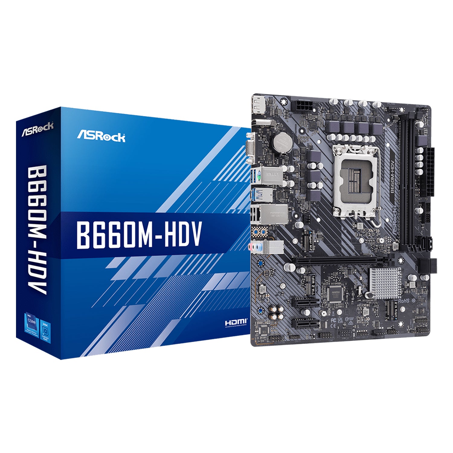 ASRock B660M-HDV Motherboard - Intel B660 Chipset, 4 x SATA3 6.0 Gb/s ATX With Full Spike Protection DDR4 Up to 64GB Max Memory, HDMI / Display Port