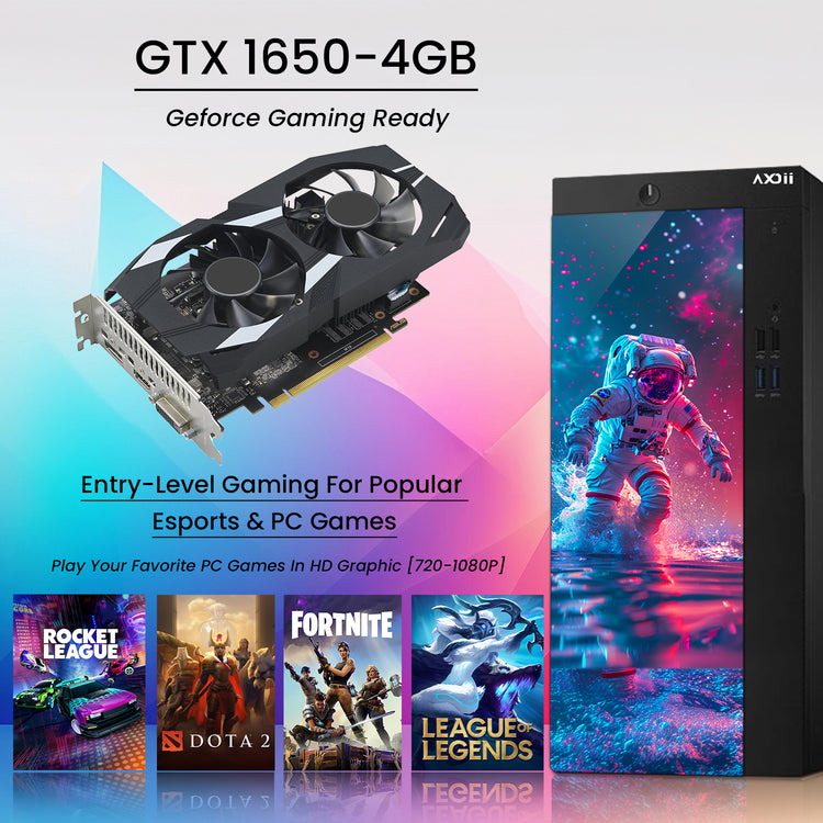 AXOII Spaceman Gaming PC, Intel Core i5/i7 Processor, Graphics Card - GTX 1050 / GTX 1650 / RTX 3050, 16GB DDR4 RAM, 1TB SSD, 24/27 Inch Gaming Monitor, Bluetooth - Windows 11 Pro