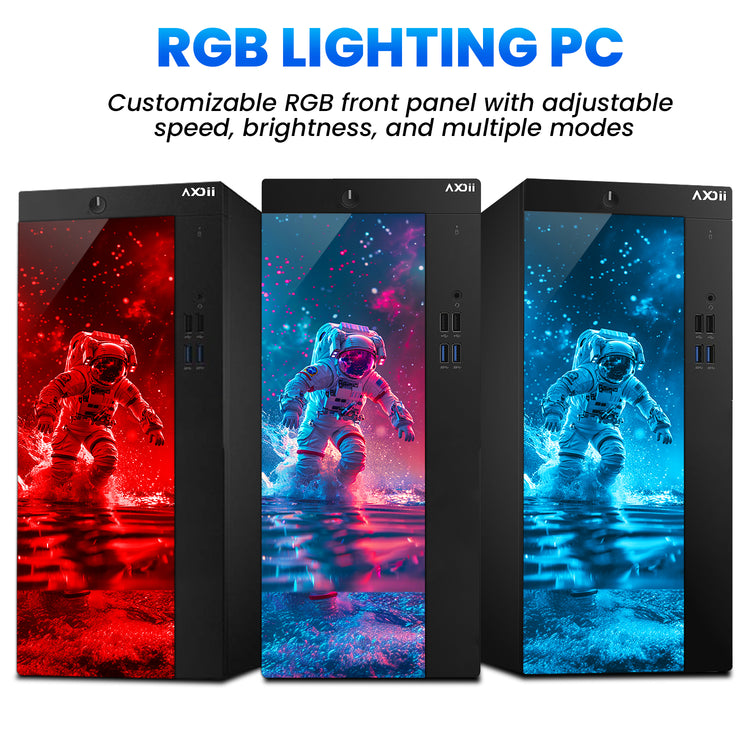 AXOII Custom RGB Desktop PC, Intel Core i5 - 8th Gen Up to 4.10GHz processor, 16GB DDR4 RAM, 512GB - 1TB NVMe SSD, 24/27 Inch FHD Monitor, Wi-Fi, Bluetooth Adapter - Windows 11 Pro