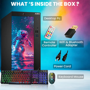AXOII Spaceman Gaming PC, Intel Core i5/i7 Processor, Graphics Card - GTX 1050 / GTX 1650 / RTX 3050, 32GB DDR4 RAM, 1TB M.2 NVMe SSD, 24/27 Inch Gaming Monitor, Bluetooth - Windows 11 Pro