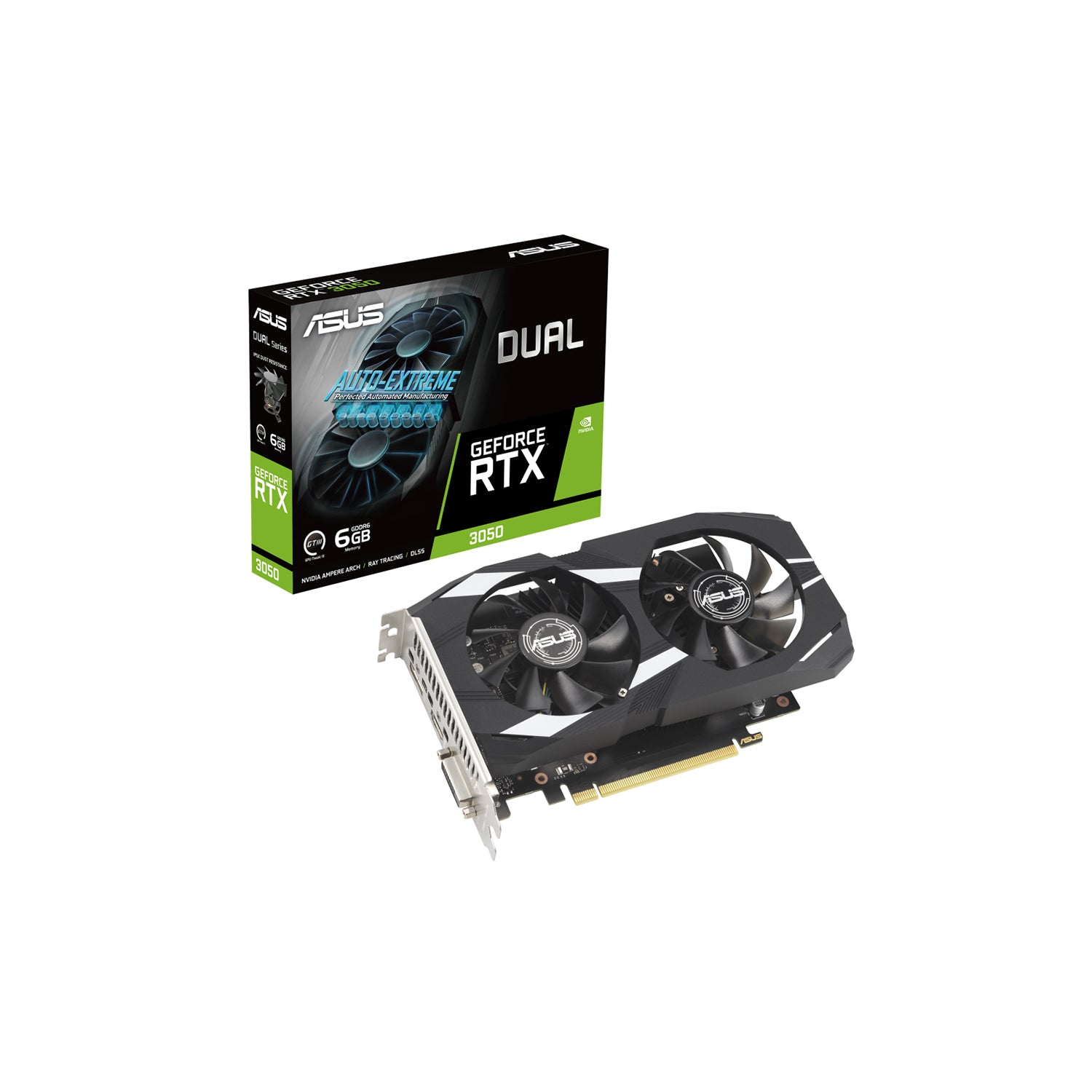 ASUS Dual GeForce RTX 3050 Graphics Card, 6GB GDDR6, PCL Express 4.0 Video Card, HDMI, DisplayPort, HDCP Support - (DUAL-RTX3050-6G)