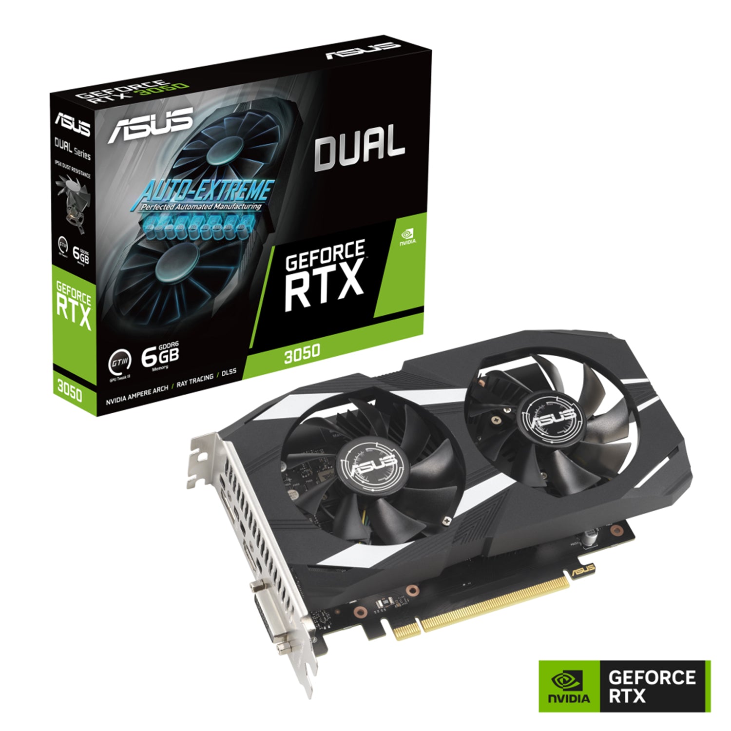 ASUS Dual GeForce RTX 3050 Graphics Card, 6GB GDDR6, PCL Express 4.0 Video Card, HDMI, DisplayPort, HDCP Support - (DUAL-RTX3050-6G)