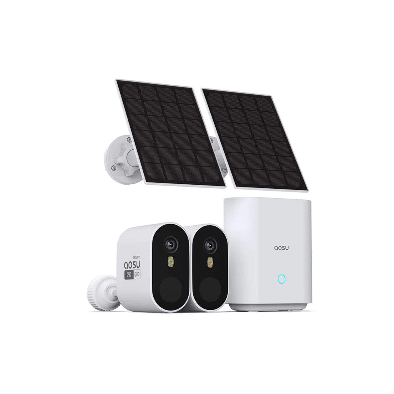 AOSU C7P-2H 3MP | 2pcs Solar-Powered | Dual Band Wi-Fi Cameras With Spotlight | 166 Degree Wide-angle Lens AI | 2-Way Audio Function and 32GB Local Storage Box | Compatible with Alexa