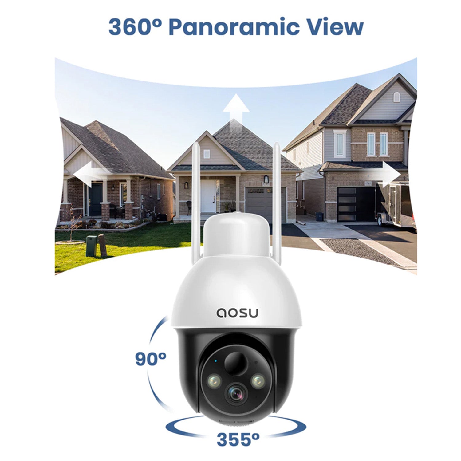 AOSU C9L 4MP / Wireless Outdoor PT Battery Camera With Solar Panel / Light and Sound Alarm / 360 Degree Coverage / Automatic Human Tracking and 2-Way Audio (SEC-CAM-AOSU-C9L)