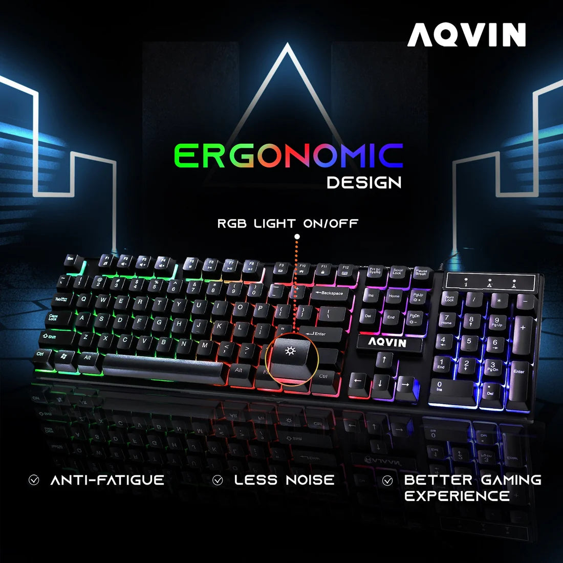 AQVIN LuminaRings Desktop Tower PC, Intel Core i5/I7 - 6th Gen CPU, 8GB - 16GB RAM, 256GB - 512GB SSD, Windows 11 Pro, RGB Keyboard and Mouse - Refurbished