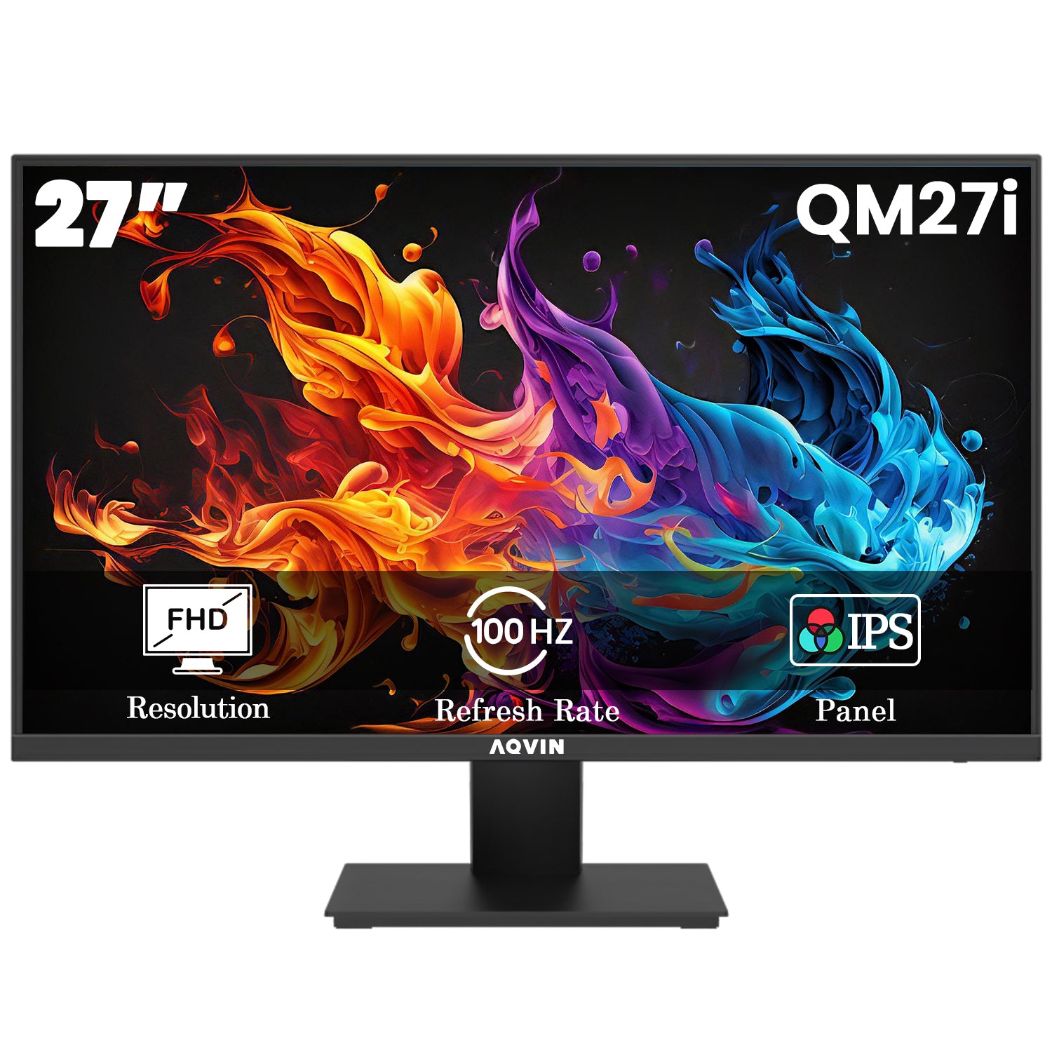 AQVIN 27" Full HD IPS Computer Monitor - 100Hz Refresh rate, Best for Office & Home HDMI and VGA Port, Monitor for PC, Wall Mountable- Black (QM27i)