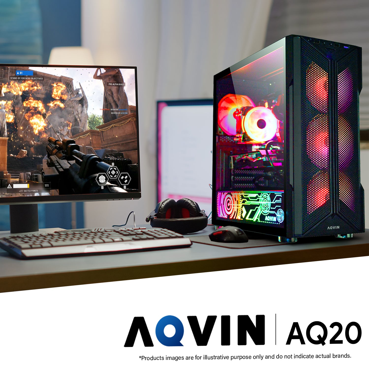 AQVIN AQ20 Gaming Desktop Computer Combo, New 24 inch/ 27 inch Gaming Curved monitor (Intel Hexa Core i7 Processor| 32GB DDR4 RAM| 1TB - 2TB SSD| GTX 1660s, RTX 3050, 3060, 4060| Windows 11 Pro)