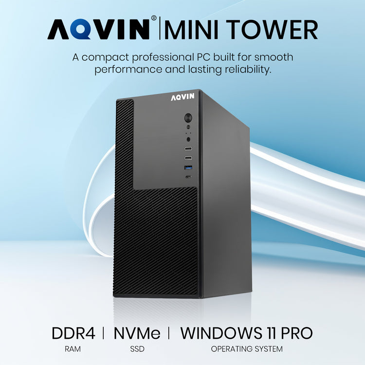 AQVIN Compact Business Desktop - Intel i5/ i7 - 9th Gen Processor, 16GB - 32GB DDR4 RAM, 512GB - 1TB NVMe SSD, Windows 11 Pro - MTX60