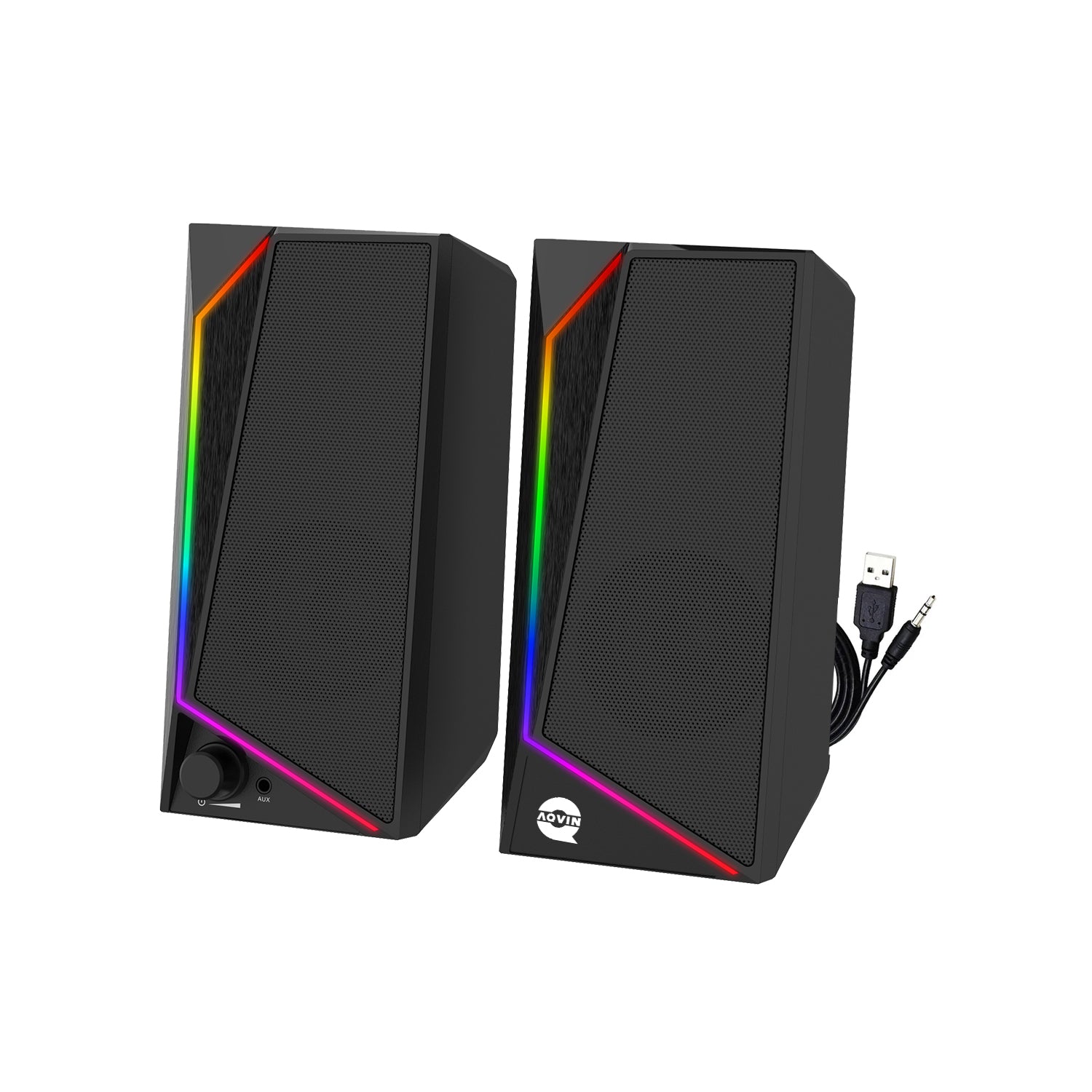AQVIN (Q130) RGB Gaming Speakers - Wired and Bluetooth 5.0 Speakers For PC/Laptop/Monitor, 6 Colorful RGB Mode Gaming Speakers, Easy Access Volume Control