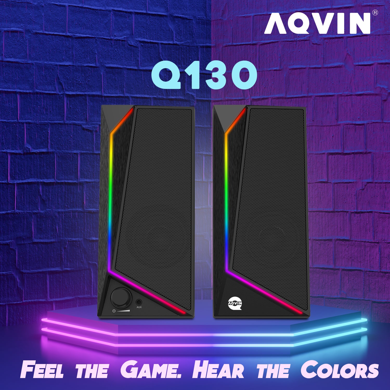 AQVIN (Q130) RGB Gaming Speakers - Wired and Bluetooth 5.0 Speakers For PC/Laptop/Monitor, 6 Colorful RGB Mode Gaming Speakers, Easy Access Volume Control