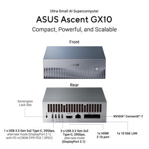 ASUS Ascent GX10 Ultra-Small AI Supercomputer - NVIDIA GB10 Grace Blackwell | 128GB Unified Memory | DGX Spark Developer Desktop