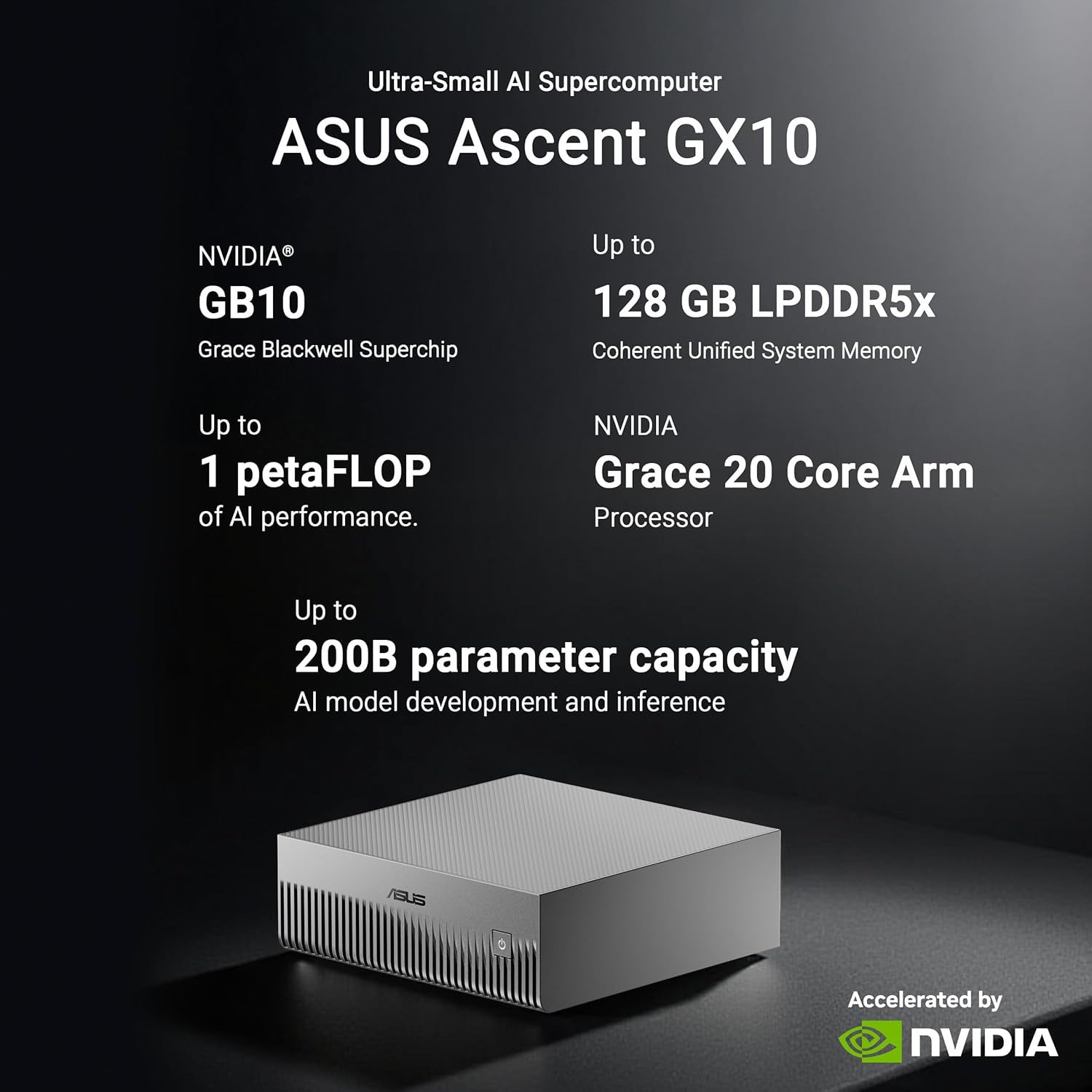 ASUS Ascent GX10 Ultra-Small AI Supercomputer - NVIDIA GB10 Grace Blackwell | 128GB Unified Memory | DGX Spark Developer Desktop