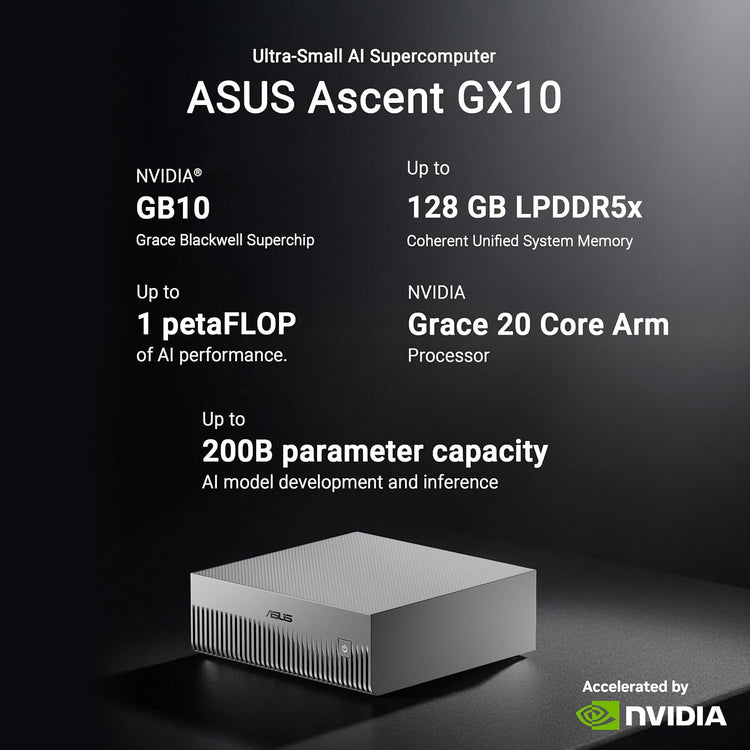 ASUS Ascent GX10 Ultra-Small AI Supercomputer - NVIDIA GB10 Grace Blackwell | 128GB Unified Memory | DGX Spark Developer Desktop