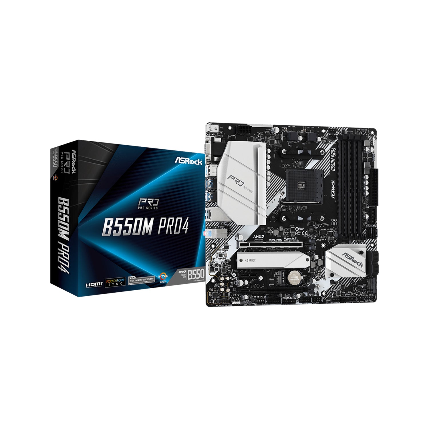 ASRock B550M PRO4 AMD StoreMI Technology Motherboard, ATX - Support AMD Ryzen 3000G/ 4000G/ 5000G Series Desktop processors, 128GB DDR4 Max Memory, HDMI, DisplayPort