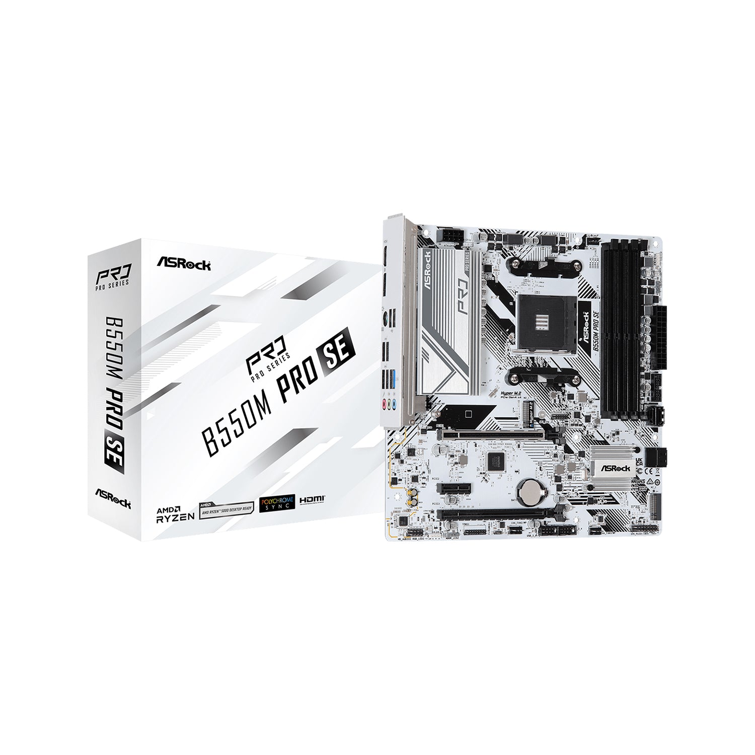 ASRock B550M Pro SE Motherboard - AMD PRO565 Chipset, AM4 Socket, SATA3  6Gbps ATX With DDR4 Up to 128GB Max Memory, Dual M.2 For SSD, HDMI, DisplayPort