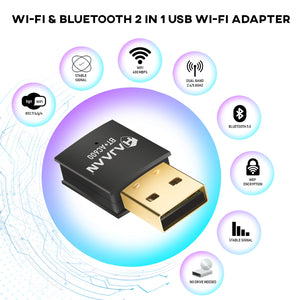 HAJAAN USB 2-in-1 WiFi and Bluetooth Adapter 600Mbps 2.4/5.8Ghz Dual Band Wireless Network Adapter for Desktop PC, Laptop, Bluetooth 5.0 Mini WiFi Dongle