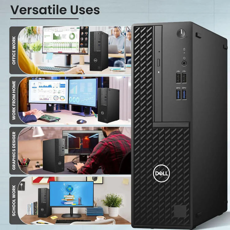 Dell OptiPlex 3080 SFF Desktop Computer -  Intel Core i5-10th Gen, 24 / 27-Inch FHD Monitor, 16GB DDR4 RAM, 256GB - 512GB SSD, Windows 11 Pro - Refurbished