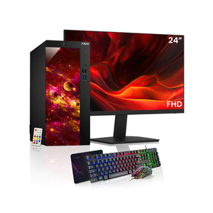 AXOII Custom RGB Desktop PC, Intel Core i5/i7 - 6th Gen Processor, 24-Inch FHD Monitor, 8GB - 16GB RAM, 256GB - 512GB SSD, Wi-Fi, Bluetooth - Windows 11 Pro